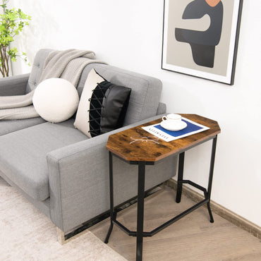 Goflame Narrow End Table w/Rustic Wood Grain & Stable Steel Frame, 25.5"x12.5"x24.5" Rustic Brown