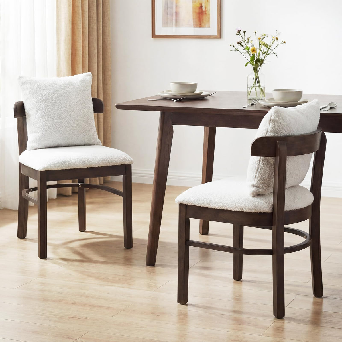 Goflame Wood Dining Chairs Set of 2/4 w/Removable Pillow