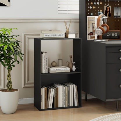 Goflame 3-Tier Bookshelf | 2-Cube Bookcase w/Open Storage Compartment (1/2)
