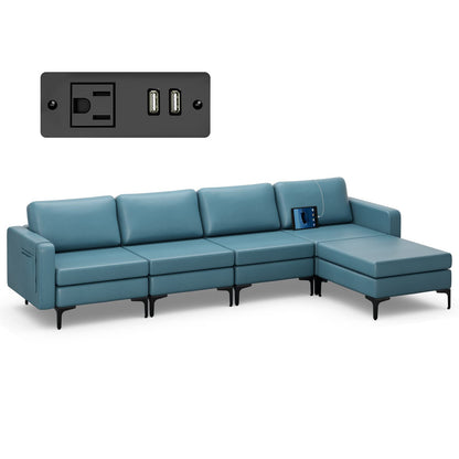 Goflame 4 Seat Convertible Sofa Couch, 123" L Sectional Sleeper with 2 or 1 USB Ports Socket