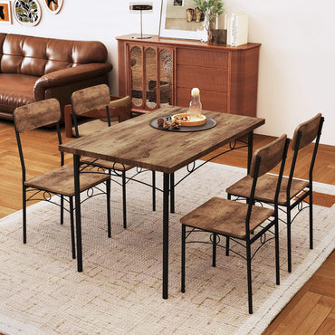 Goflame Rectangle Kitchen Table and 4 Farmhouse Dining Chairs with Heavy-Duty Metal Frame