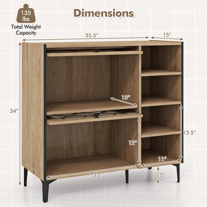 Goflame Shoe Cabinet with Flip & Slide Doors, Shoe Storage Cabinet with Adjustable Cube Shelves(Decorative Doors)