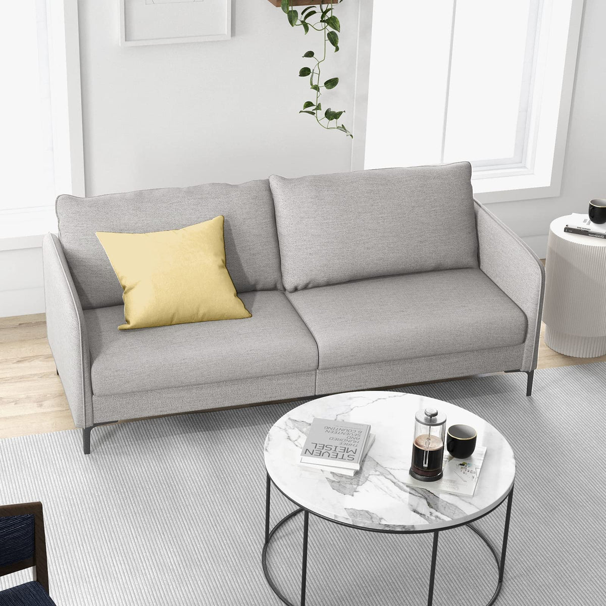 Goflame Upholstered Sofa Couch, 76" Modern Grey Loveseat