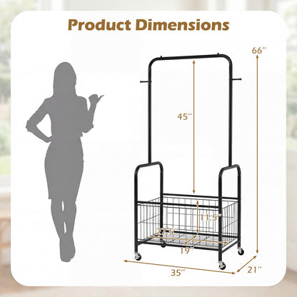 Goflame 35" Clothes Rack with Storage Basket & Lockable Wheels