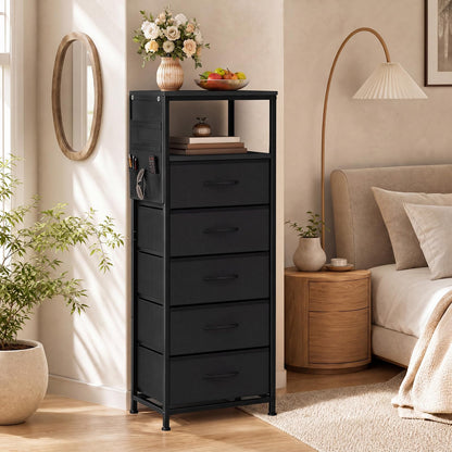 Goflame Modern 39" Bedside Table with Integrated Charging Station & 5 Fabric Drawers (1/2)