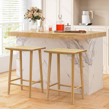 Goflame 25.5" Wooden Bar Stools Set of 2/4, Farmhouse Backless Counter Height Bar Stools with Footrest