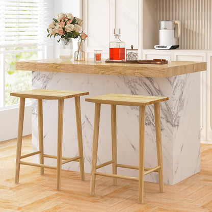 Goflame 25.5" Wooden Bar Stools Set of 2/4, Farmhouse Backless Counter Height Bar Stools with Footrest