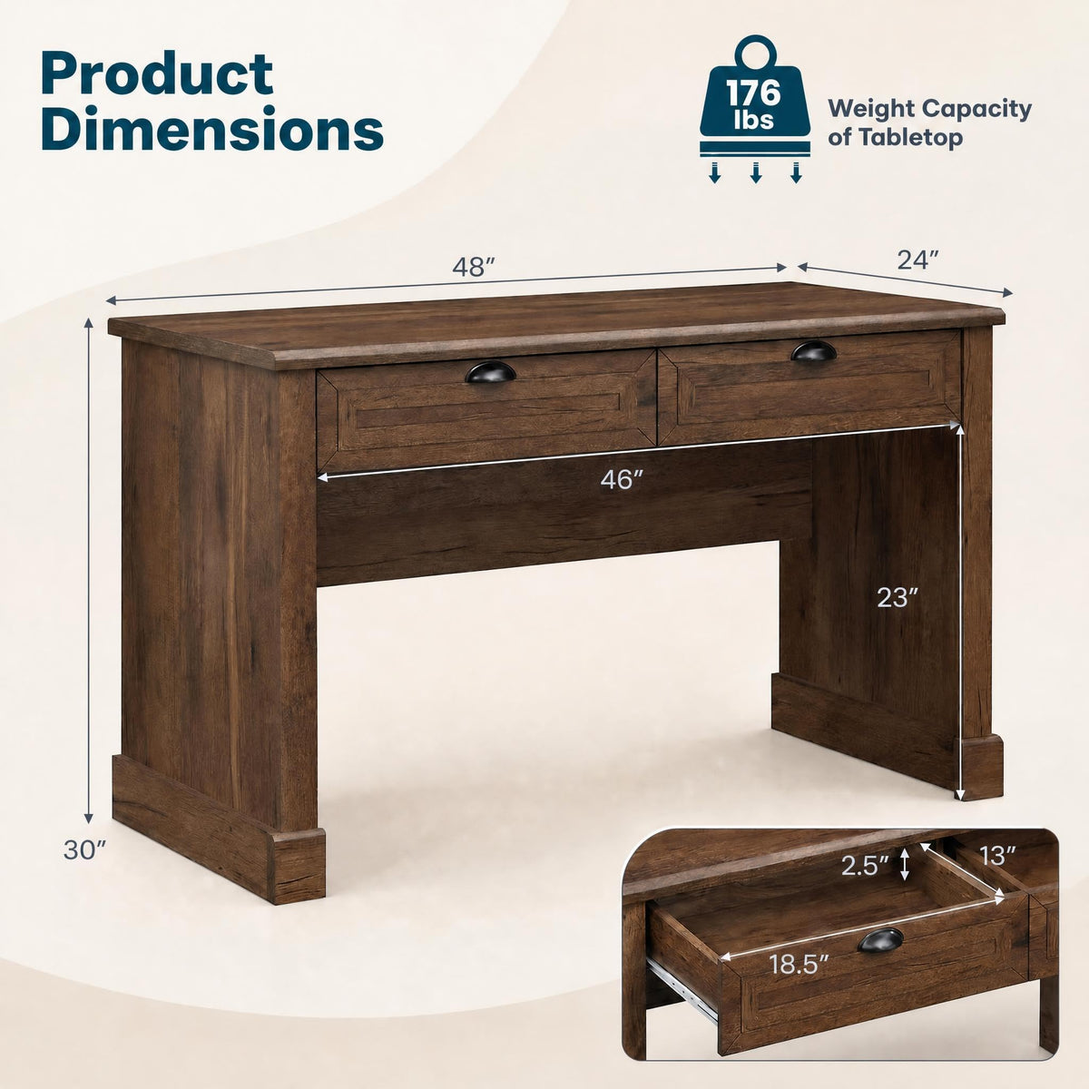 GOFLAME 48" Computer Desk with Drawers, Farmhouse Home Office Desks
