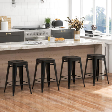 Goflame Metal Backless Bar Stools Set of 4, 24" Industrial Counter Height Bar Stools w/Cut-Out Handle, Footrest