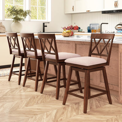 Goflame Counter Height Bar Stool with Crossed Backs and Rubber Wood Legs