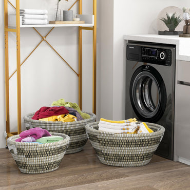 Goflame Woven Laundry Basket 24"/20"/16"- Set of 3 Stackable Storage Baskets with Handles