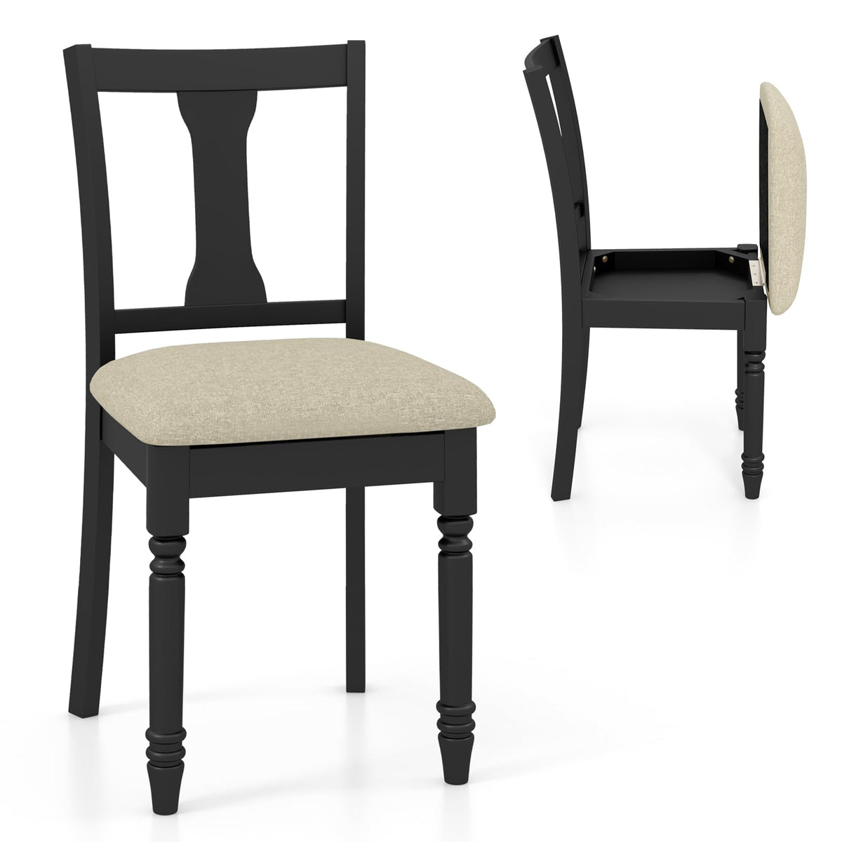 Goflame Wood Dining Chairs Set Farmhouse Dining Room Chair with Cushion Seat, Armless Wooden Dining Side Chairs