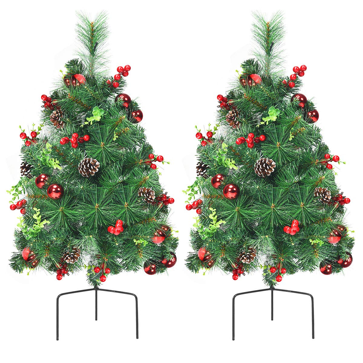 Goflame Set of 2 Pathway Christmas Trees, 2FT Pre-Lit Artificial Xmas Trees - GoflameUS