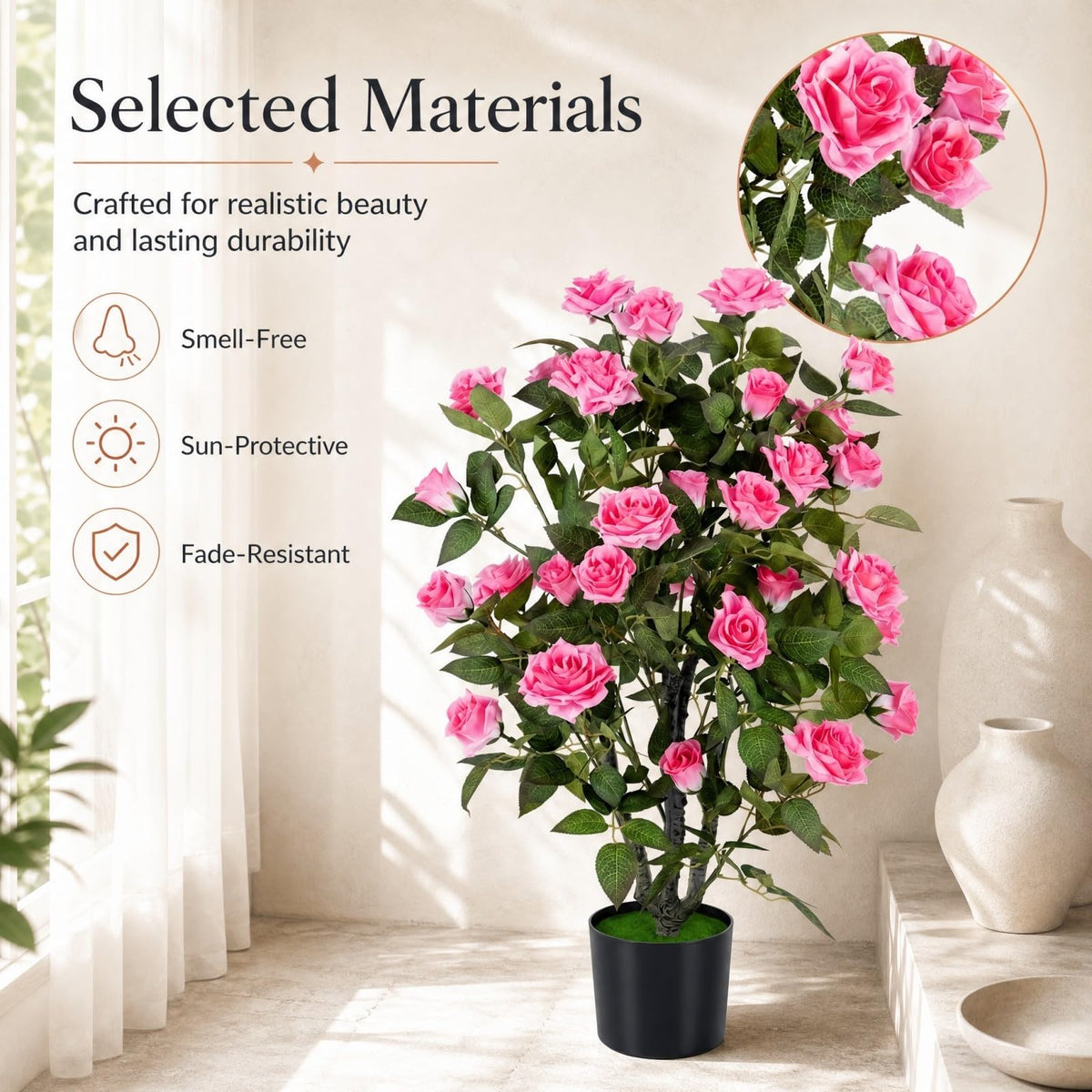 GOFLAME 35.5" Artificial Rose Tree with Pot for Outdoor(1/2)
