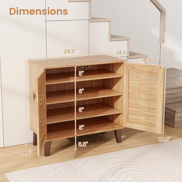 Goflame Shoe Cabinet with Doors, 4-Tier Farmhouse Shoe Storage Cabinet with 3 Adjustable Shelves