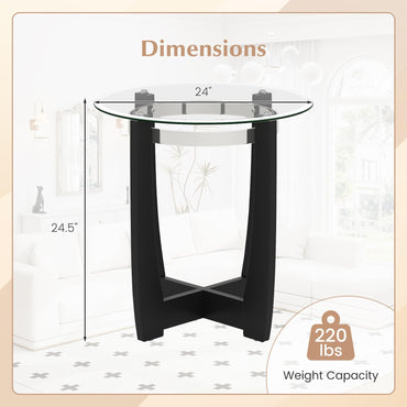 Goflame Round Glass End Table - 24’’ Side Table with Tempered Glass Top
