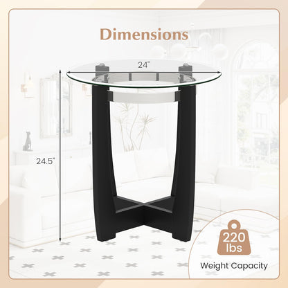 Goflame Round Glass End Table - 24’’ Side Table with Tempered Glass Top