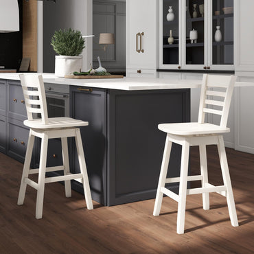 Goflame Wood Bar Stools, Swivel Counter Height Bar Stools with Slatted Hollow Back & Ergonomic Contoured Seat