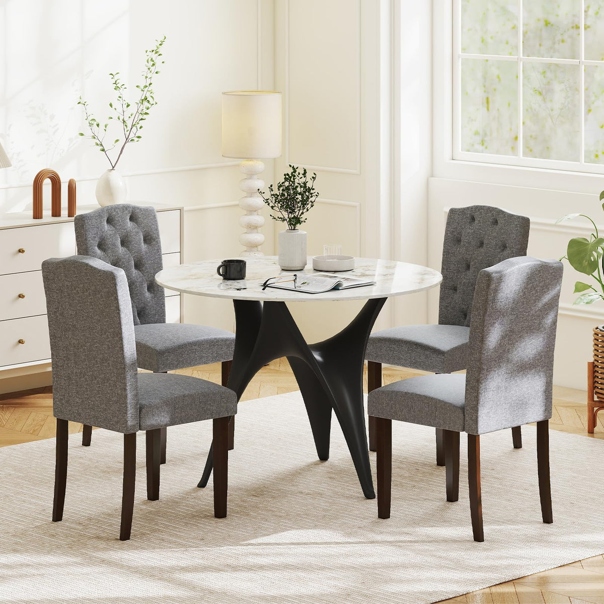 Goflame Upholstered Dining Chairs Set of 2/4 Button Tufted Fabric Upholstered Parson Chairs