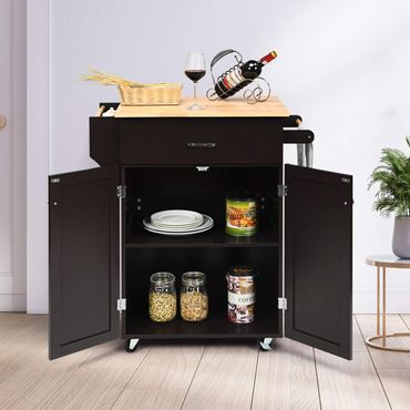 Goflame Rolling Kitchen Island, Kitchen Trolley Cart with Spice Rack, Large Drawer