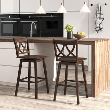 Goflame 29" Bar Stools Set of 2/4, Swivel Wooden Bar Chairs with Rubber Wood Frame, for Kitchen Island, Restaurant & Pub, Dark Grey