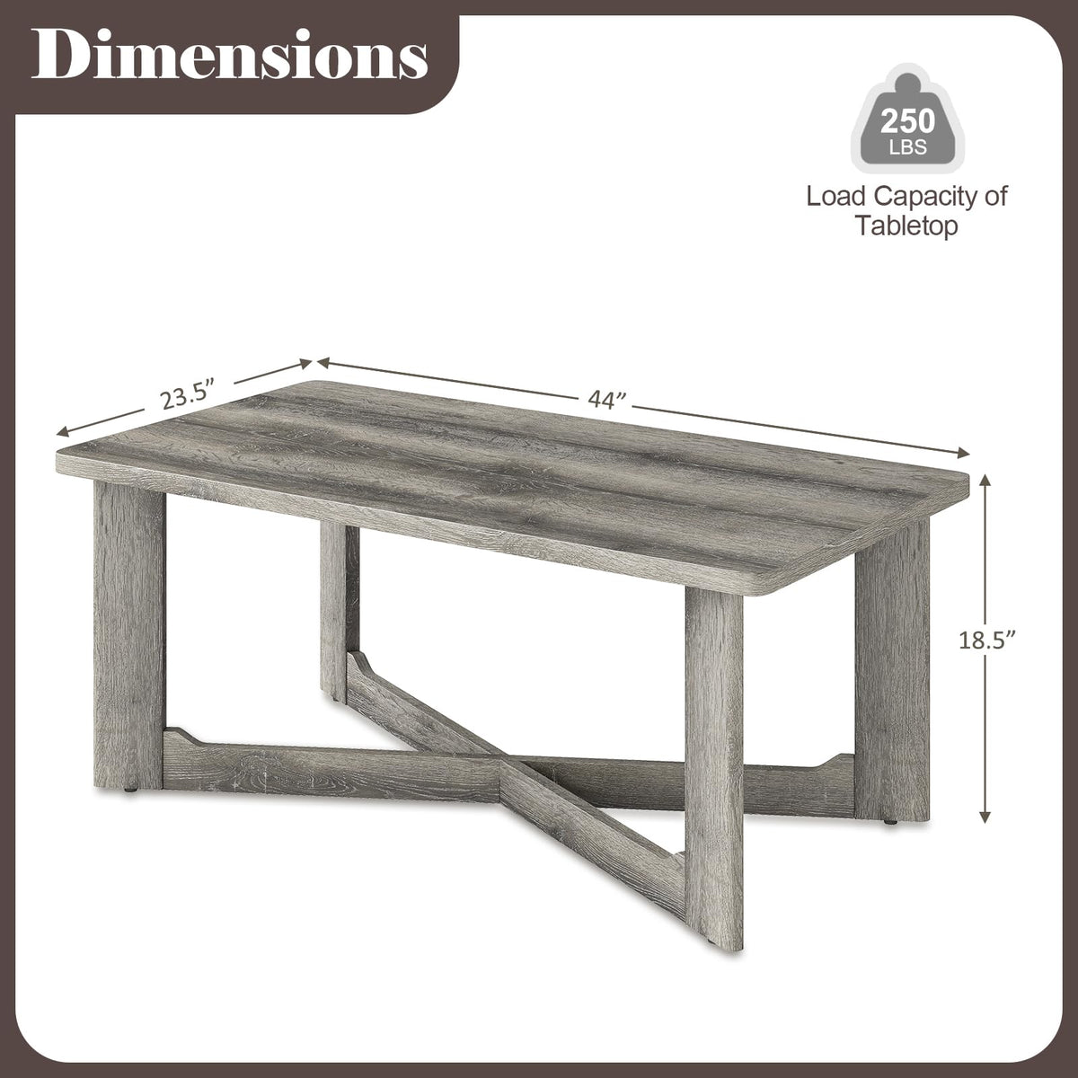 Goflame Farmhouse Wood Coffee Table Rectangle Center Table with X-Shaped Base & Rubber Wood Frame