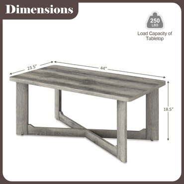 Goflame Farmhouse Wood Coffee Table Rectangle Center Table with X-Shaped Base & Rubber Wood Frame