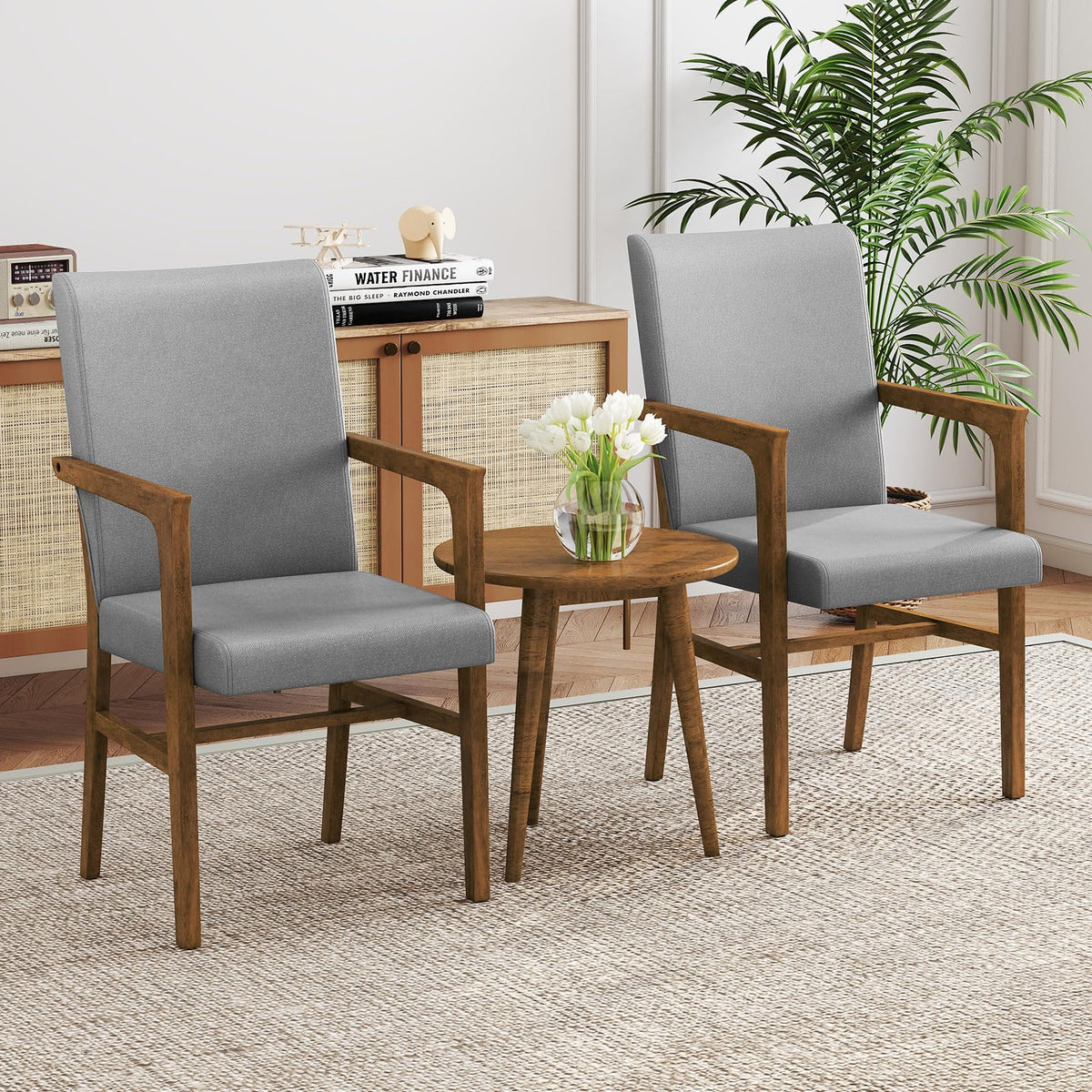 Goflame Mid Century Modern Dining Chairs Set of 2/4 with High Back, Solid Wooden Frame & Soft Cushion