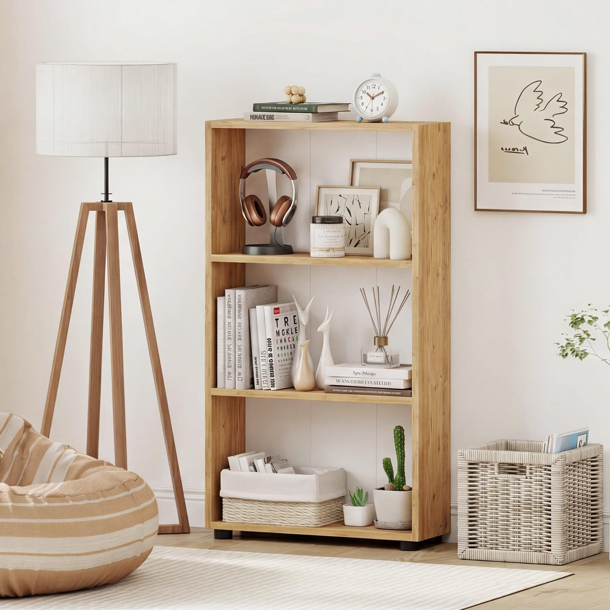 Goflame 3-Tier Bookcase with Anti-Tipping Kit for Living Room