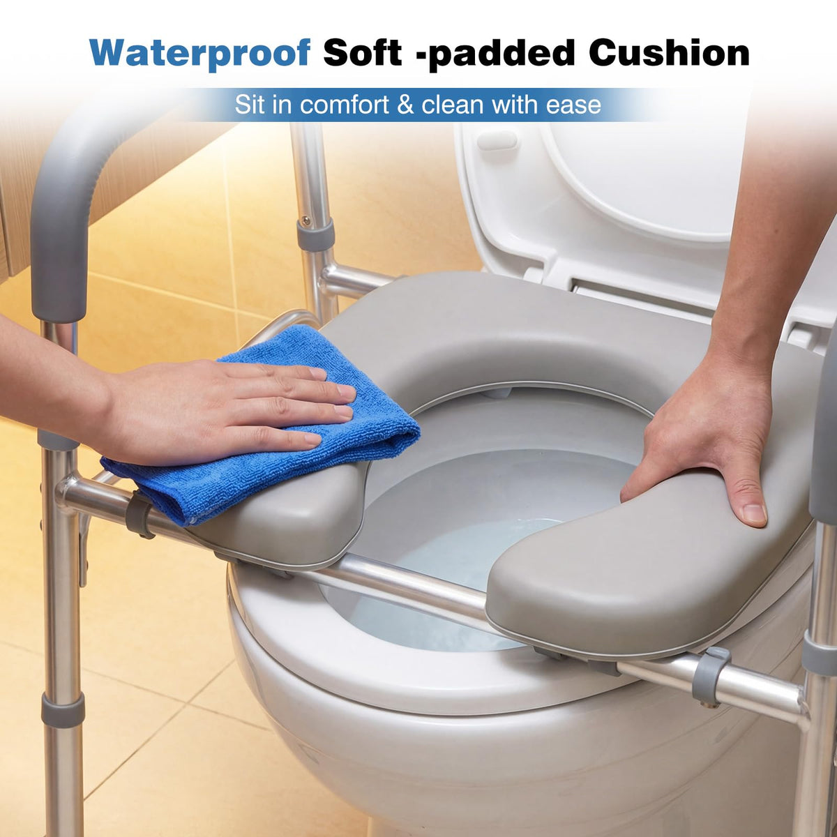 Goflame Raised Toilet Seat with Handles | Toilet Seat Riser for Seniors w/Padded Arms