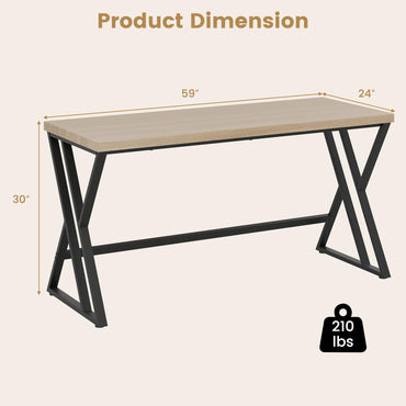 Goflame Large Computer Desk 59" Industrial Home Office Desk with Z-Shaped Metal Leg & Crossbar