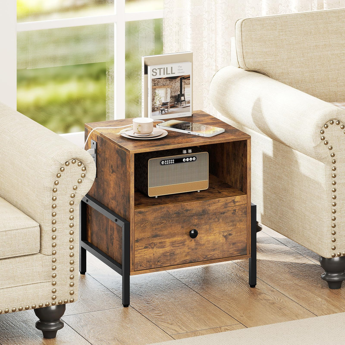 Goflame Nightstand with Charging Station