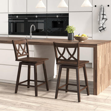 Goflame 24" Bar Stools Set of 2/4, Swivel Wooden Bar Chairs with Rubber Wood Frame, Dark Grey
