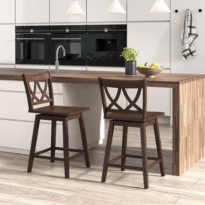 Goflame 24" Bar Stools Set of 2/4, Swivel Wooden Bar Chairs with Rubber Wood Frame, Dark Grey