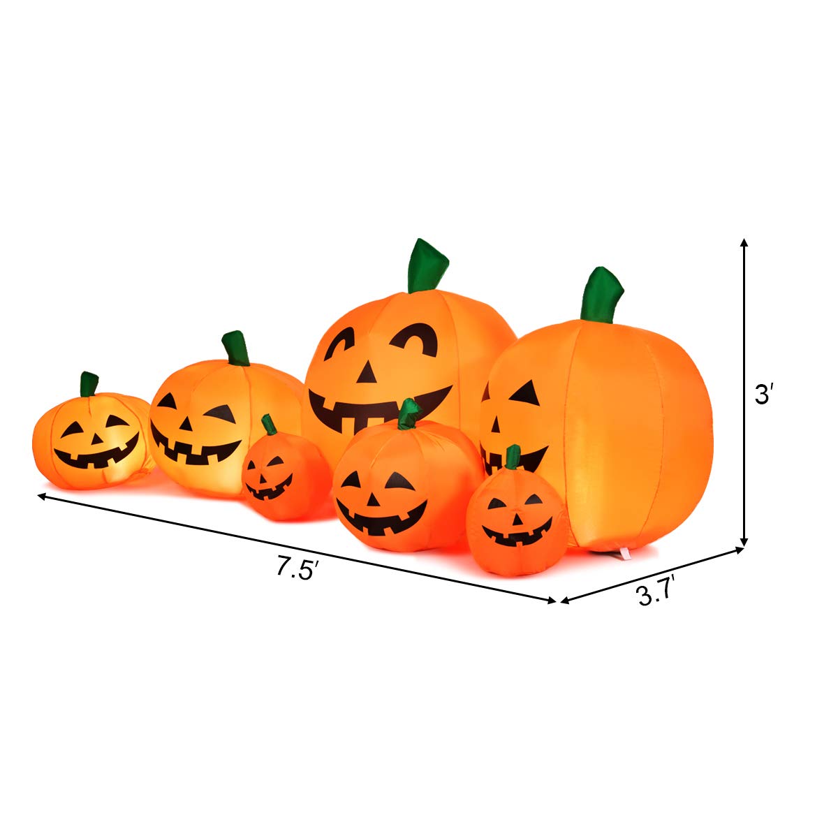 7.5 Ft Halloween Inflatable Pumpkin Patch, Inflatable Blow Up Flashing Lights 7 Pumpkins