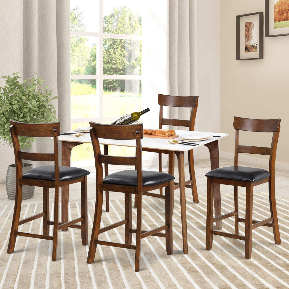 Goflame 25.5-Inch Counter Height Chair with Backrest, Foam-Padded Cushion, Rubber Wood Legs