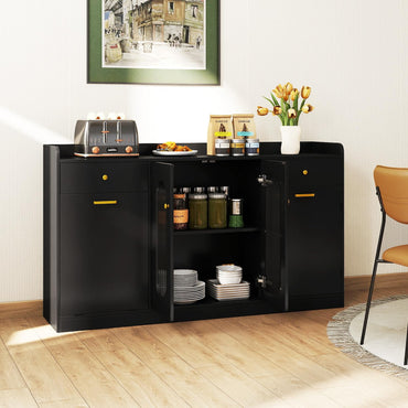 Goflame 55" Farmhouse Buffet Cabinet w/Hidden Tilt Out Trash Can