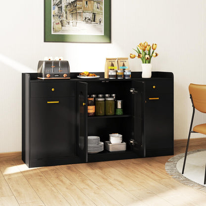 Goflame 55" Farmhouse Buffet Cabinet w/Hidden Tilt Out Trash Can
