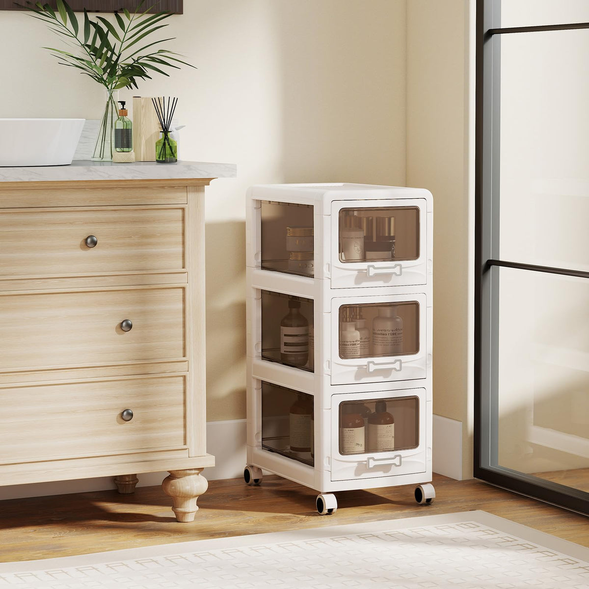 Goflame 3/4/5-Tier Plastic Drawer Storage Organizer Rolling Cart with Drawers & Lockable Wheels