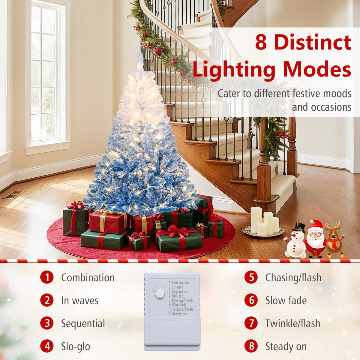 Goflame Pre-Lit Snow Flocked Christmas Tree | Artificial Hinged Xmas Full Tree