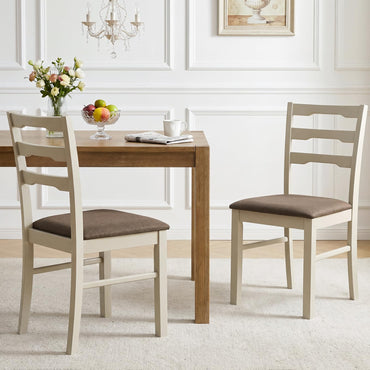 Goflame Wood Farmhouse Upholstered Kitchen Chairs with Ladder Back Design (2/4)