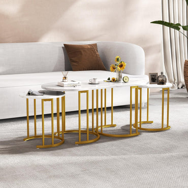 Goflame Nesting Coffee Table Set of 3, Stacking Side Tables with Faux Marble Tabletop & Gold Metal Frame