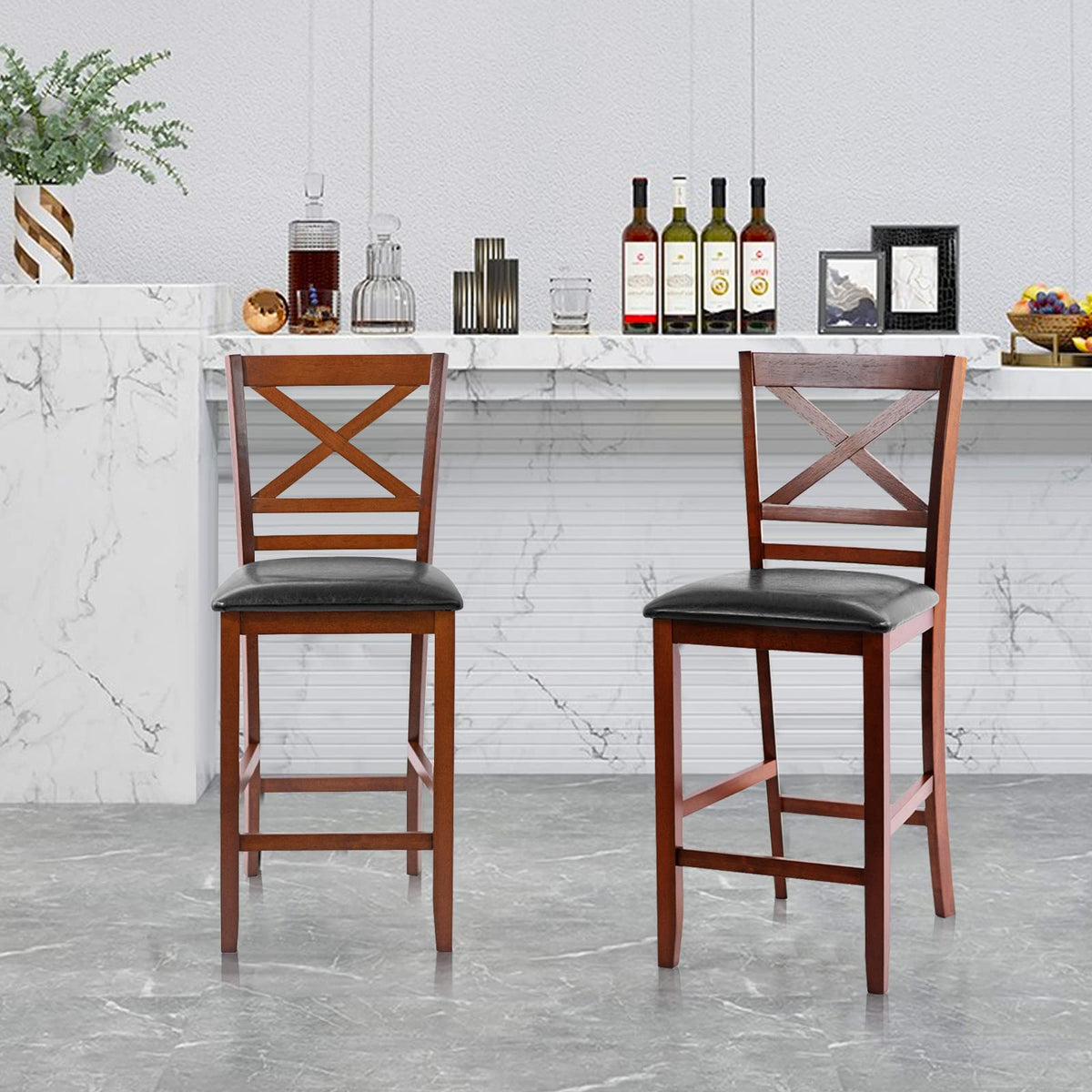 Goflame Modern 25” Counter Height Dining Pub Stools with X-Shaped Backrest, Soft Cushion & Durable PU Seat