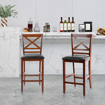 Goflame Modern 25” Counter Height Dining Pub Stools with X-Shaped Backrest, Soft Cushion & Durable PU Seat