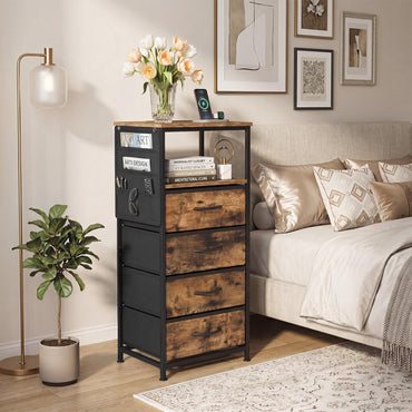 Goflame Modern 34" Bedside Table with 4 Fabric Drawers (1/2)