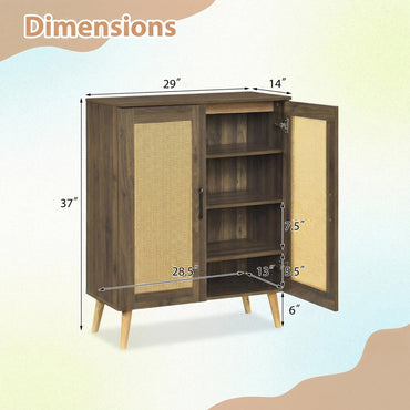 Goflame Shoe Cabinet with Doors 4-Tier Rattan Shoe Rack Organizer Cabinet(Rattan Door)