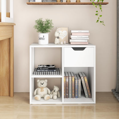 Goflame 3 Cube Bookcase with Drawer, 2 Tier Bookshelf for Small Space, Modern Freestandin
