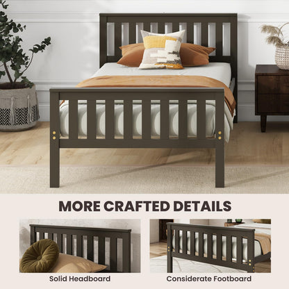 Goflame Queen/Full/Twin Size Wood Bed Frames with Headboard, Mid Century Platform Bed with Wooden Slats Support