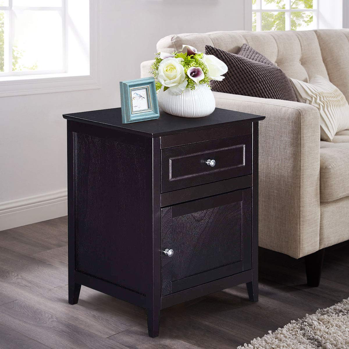Wooden End Table W/Shelf - Goflame