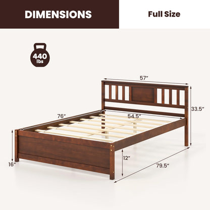 Goflame Solid Wood Platform Bed Frame, Mid Century Full Bed Frame with Headboard